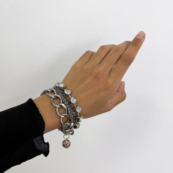 Vintage Multi-Chain Crystal Charm Bracelet
