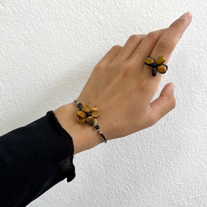 Tiger Eye Flower Bracelet & Ring Set