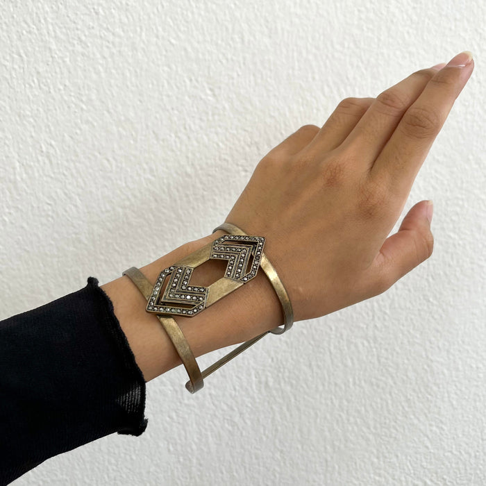 Vintage Art Deco Crystal Geometric Cuff Bracelet