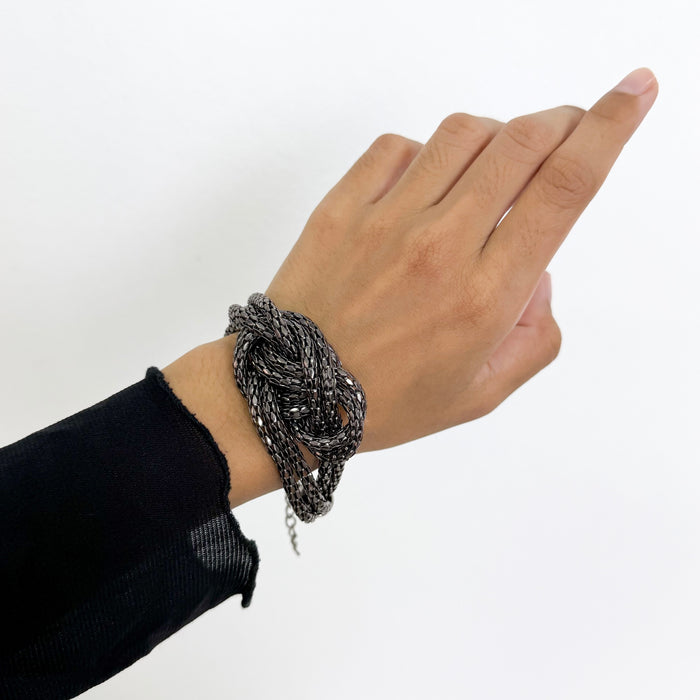 Vintage Layered Black Chain Knot Statement Bracelet