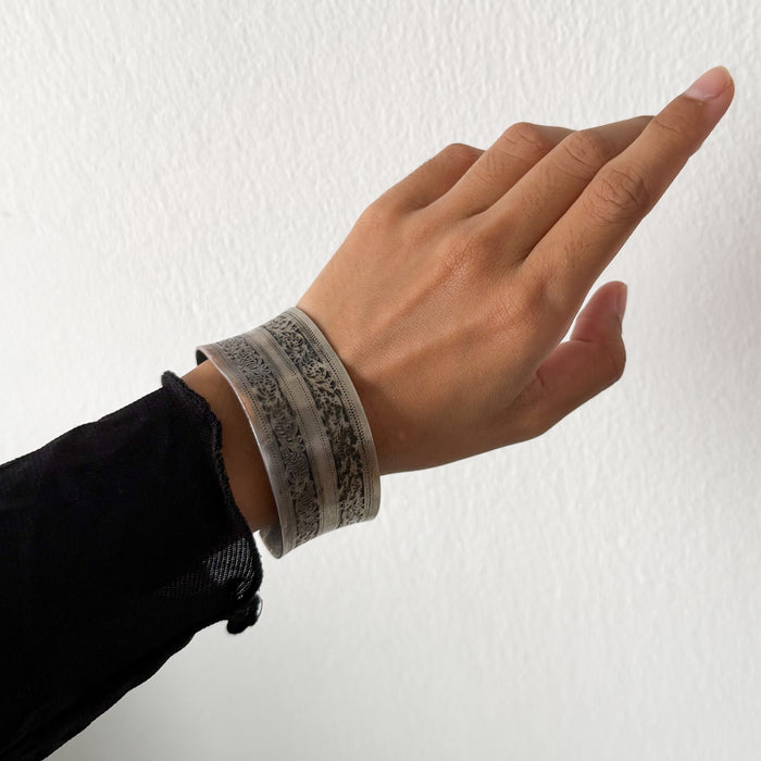 Vintage Engraved Silver-Tone Wide Cuff Bracelet