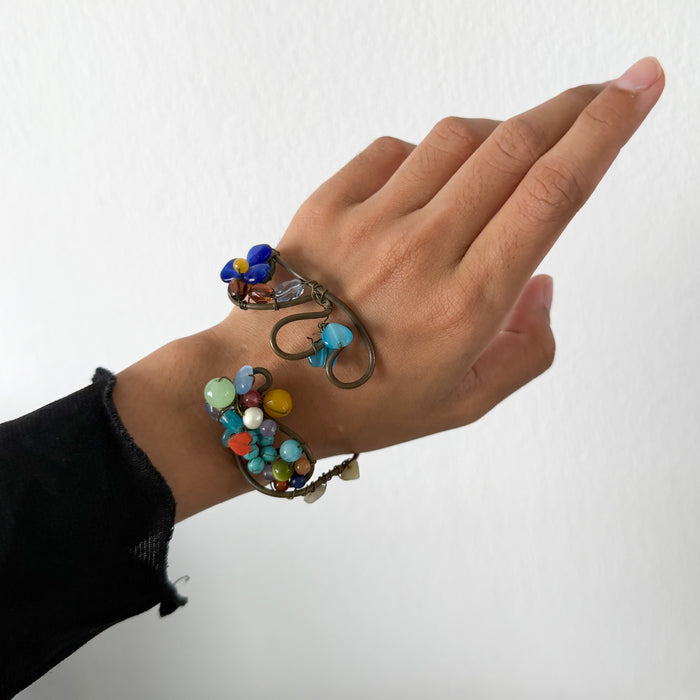 Vintage Handcrafted Beaded Wire Art Cuff Bracelet