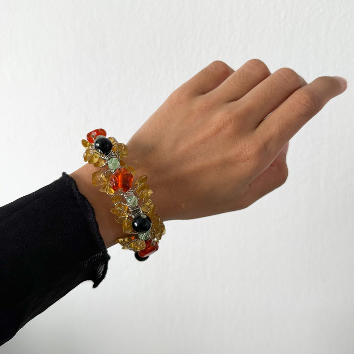 Vintage Wire-Wrapped Gemstone Cluster Cuff Bracelet