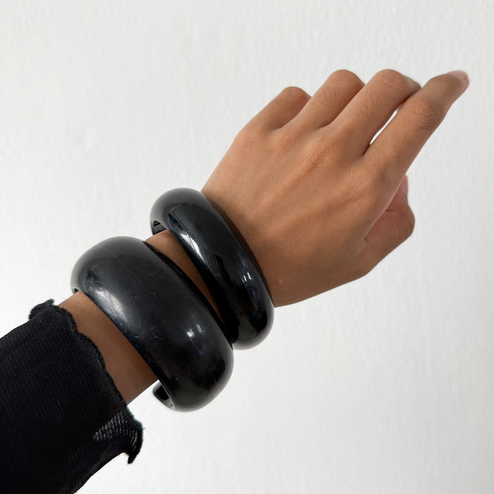 Vintage Black Resin Chunky Cuff Bracelet Set (2 Pieces)