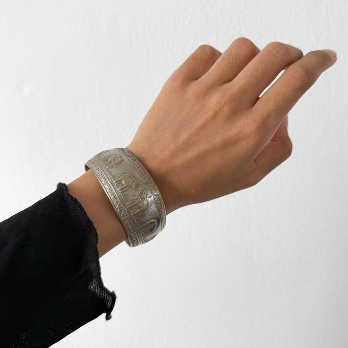 Vintage Elephant Motif Silver-Tone Cuff Bracelet