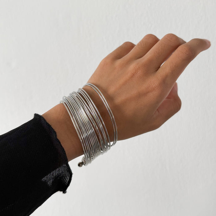 Vintage Layered Silver Wire Cuff Bracelet