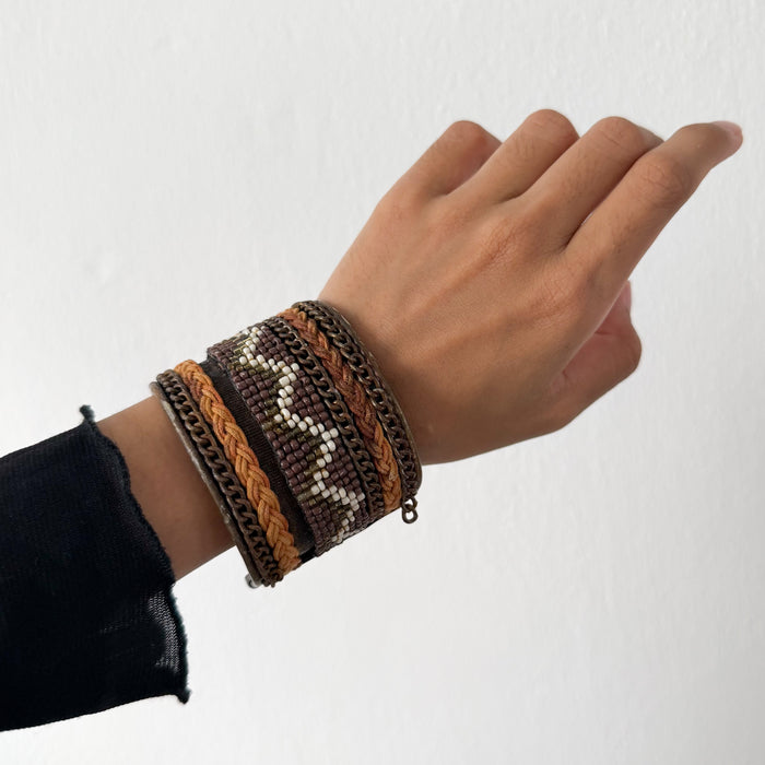 Vintage Beaded Tribal Wide Cuff Bracelet