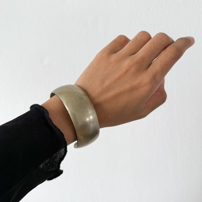 Vintage Wide Silver-Tone Minimalist Cuff Bracelet