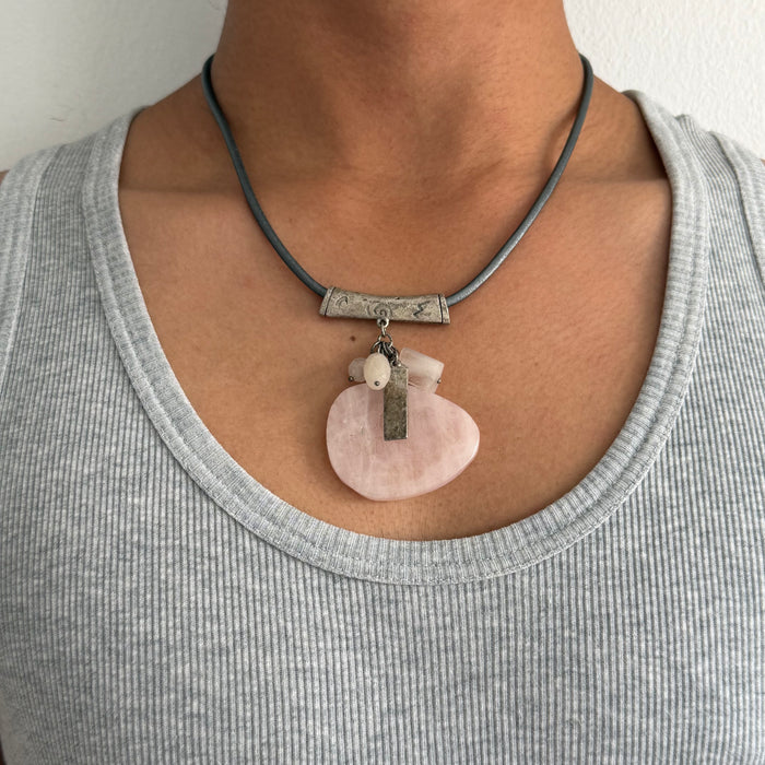 Vintage Chico’s Rose Quartz Charm Pendant Necklace