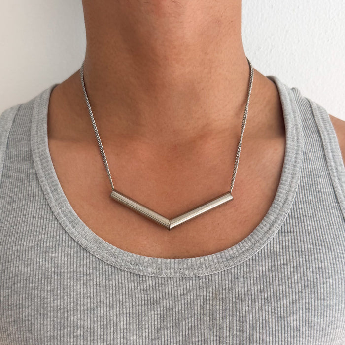 Vintage Silver-Tone Geometric V-Neck Necklace