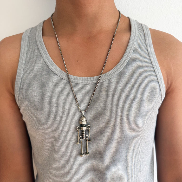 Vintage Silver-Tone Robot Pendant Necklace
