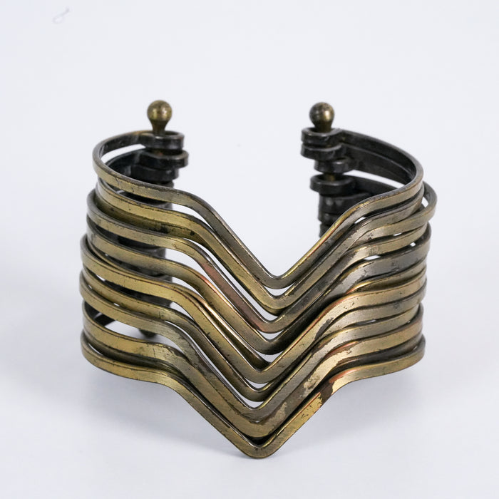 Vintage Layered Wave Cuff Bracelet Bronze Tone Wide Geometric Statement