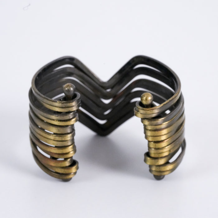 Vintage Layered Wave Cuff Bracelet Bronze Tone Wide Geometric Statement