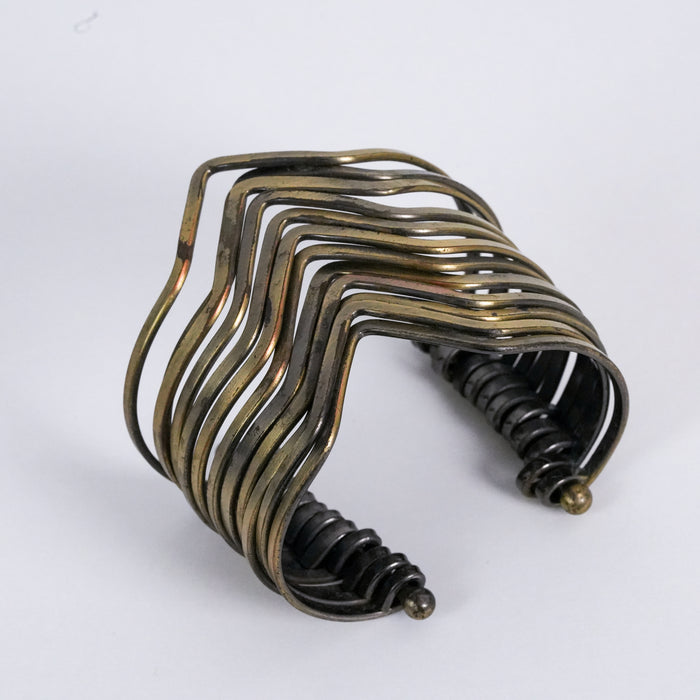 Vintage Layered Wave Cuff Bracelet Bronze Tone Wide Geometric Statement