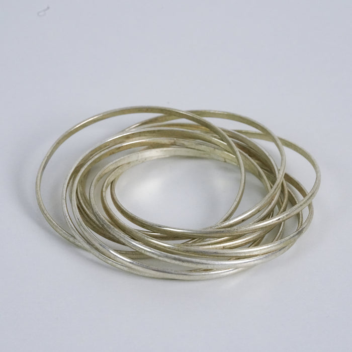 Vintage Silver Tone Stack Bangle Set Minimalist Thin Bangles Bracelet Lot of 9