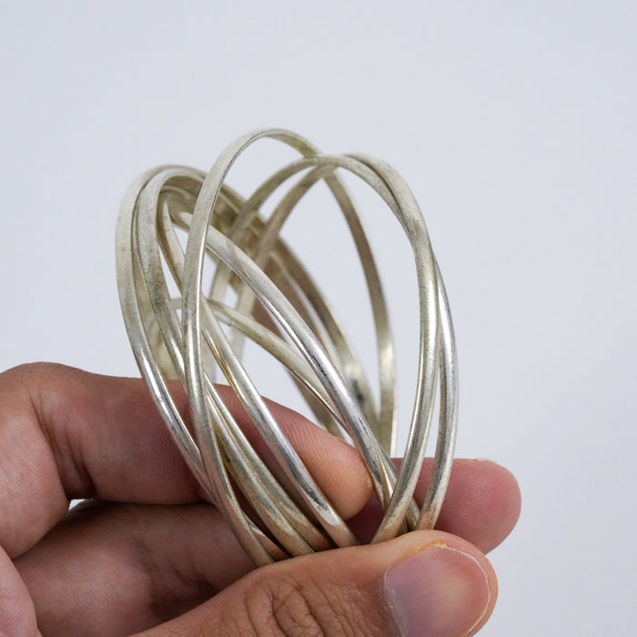 Vintage Silver Tone Stack Bangle Set Minimalist Thin Bangles Bracelet Lot of 9