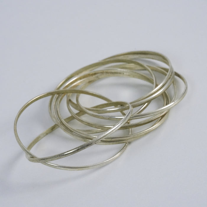 Vintage Silver Tone Stack Bangle Set Minimalist Thin Bangles Bracelet Lot of 9
