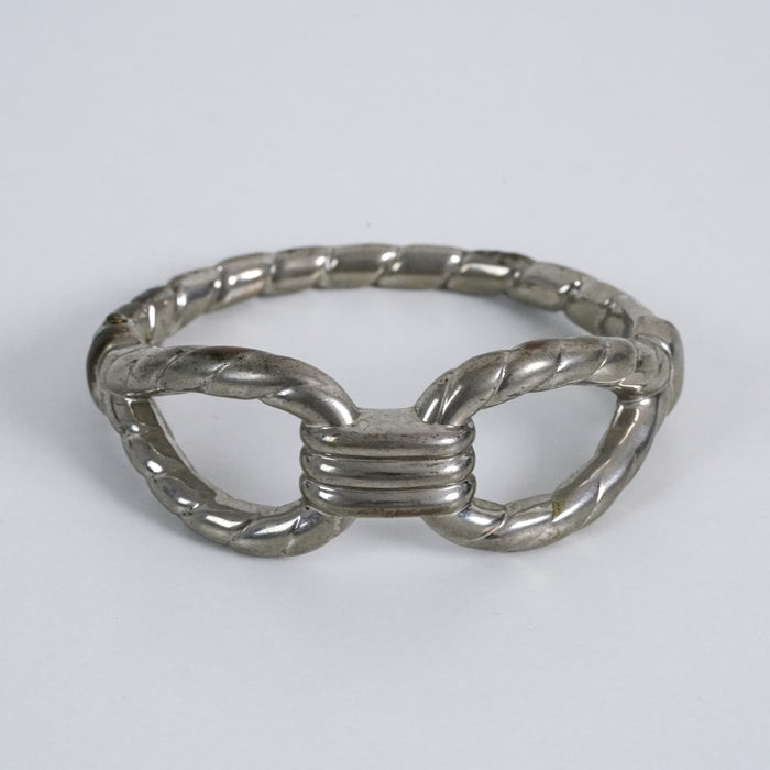 Vintage Silver Tone Knot Buckle Hinged Bangle Bracelet