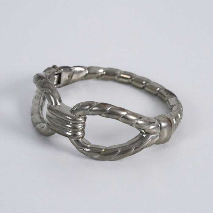 Vintage Silver Tone Knot Buckle Hinged Bangle Bracelet