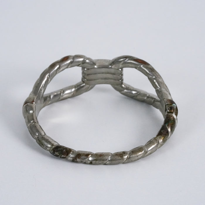 Vintage Silver Tone Knot Buckle Hinged Bangle Bracelet