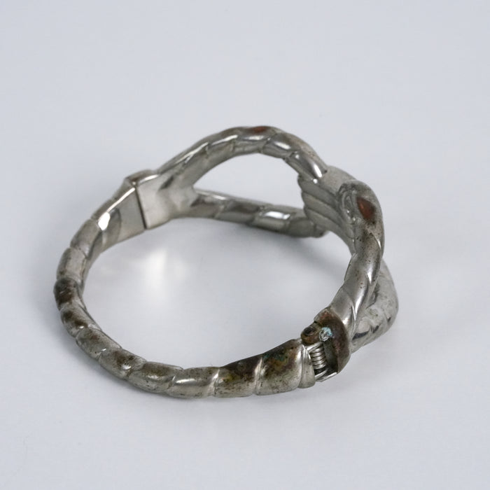 Vintage Silver Tone Knot Buckle Hinged Bangle Bracelet